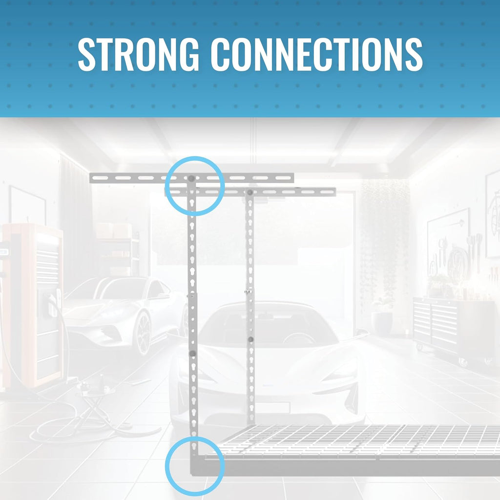 MonsterRax Overhead Garage Storage Racks 3x8’ Ceiling Mounted Shelving, Adjustable Hanging Organizer, Heavy Duty Steel, Holds 500 Pounds, Color: White, Adjustable from 24"-45" off the Ceiling