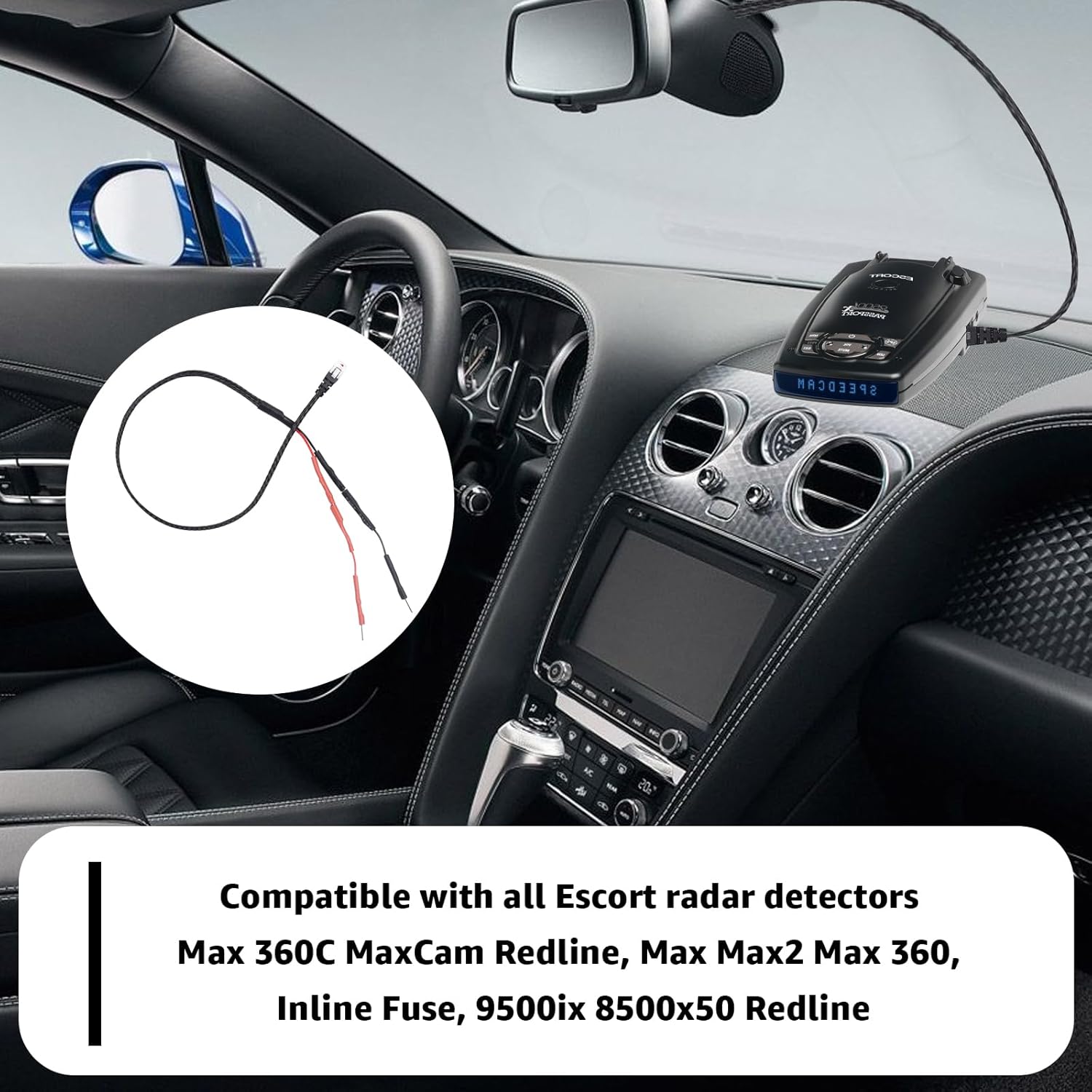 1PC RJ11 Replacement Mirror Wire Power Cord for Escort Radar Detectors，Fits Max 360C MaxCam Redline,Max Max2 Max 360,Inline Fuse,9500ix 8500x50 Redline Models ﻿