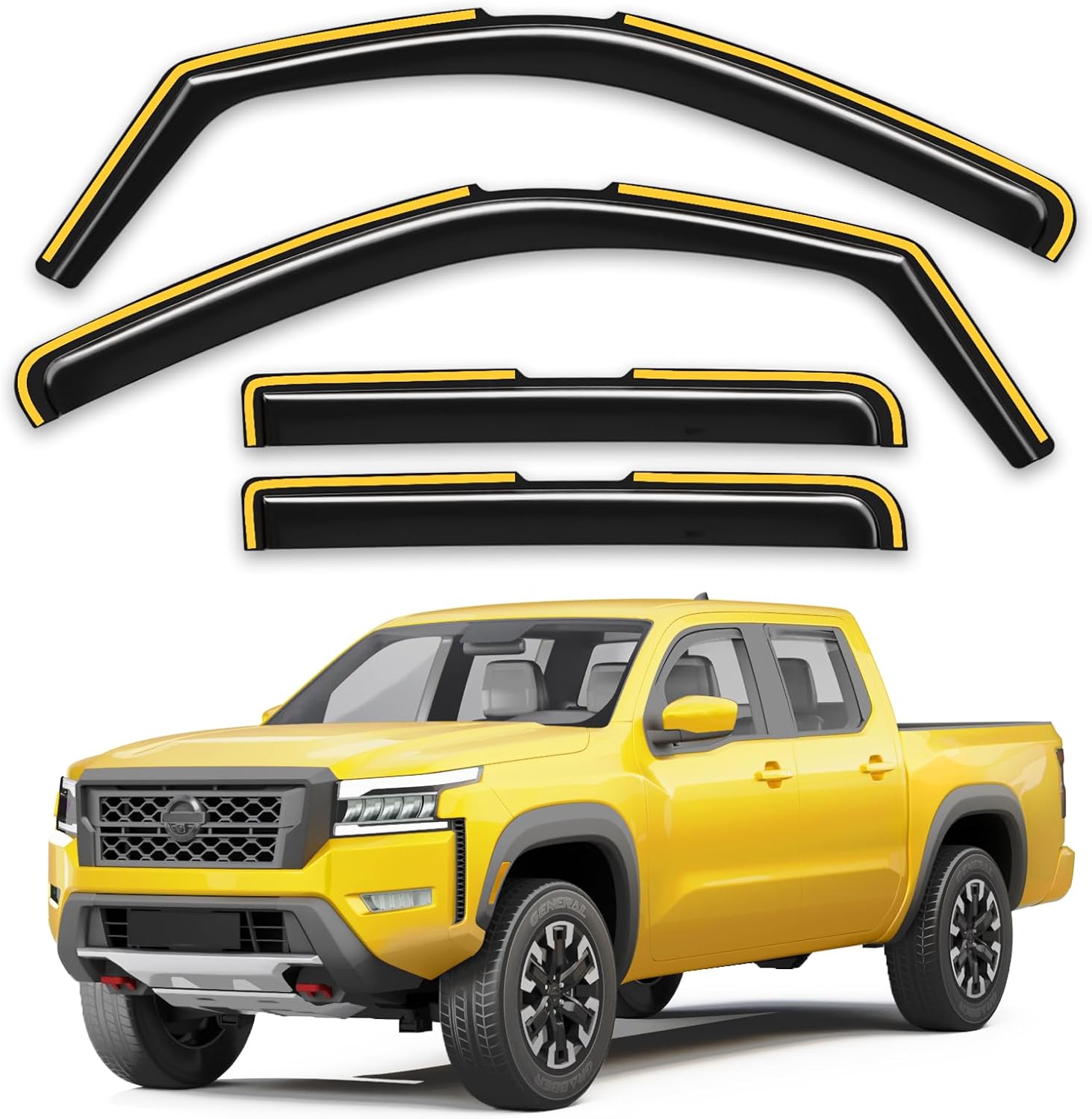 in-Channel Window Rain Guards Fit for Truck Nissan Frontier 2022-2025 Crew Cab Extra Durable Window Deflectors Vent Visors Shades Car Accessories Visors Rain Guards