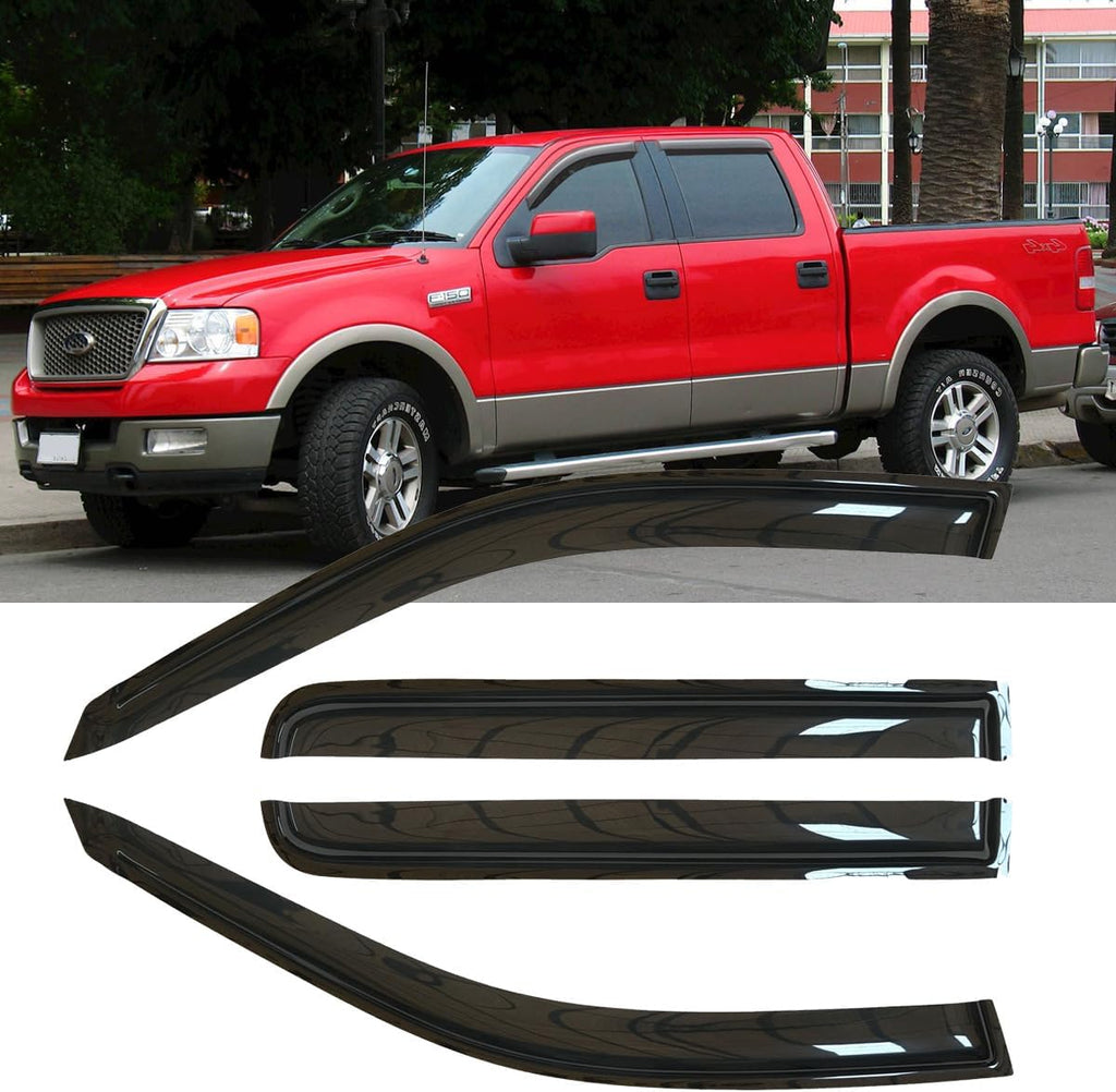 4pcs Shatterproof Rainproof Sun Rain Guards Shield Side Window Wind Deflectors Dark Smoke Vent Window Visors for F-150 04-08 Lincoln Mark LT 06-08 SuperCrew/Crew Cab 94443
