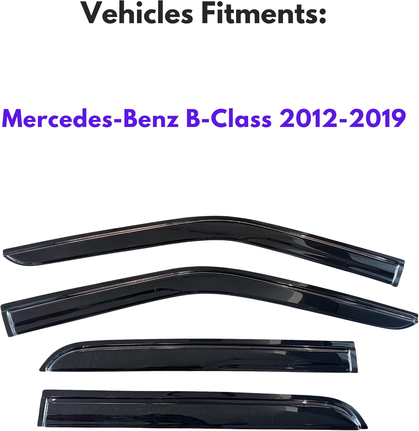 KPY Window Visor Compatible with Mercedes-Benz B-Class 2012-2019, 4PC Rain Guard Side Window Vent Deflectors Tape-On Mugen Style, 2012 2013 2014 2015 2016 2017 2018 2019
