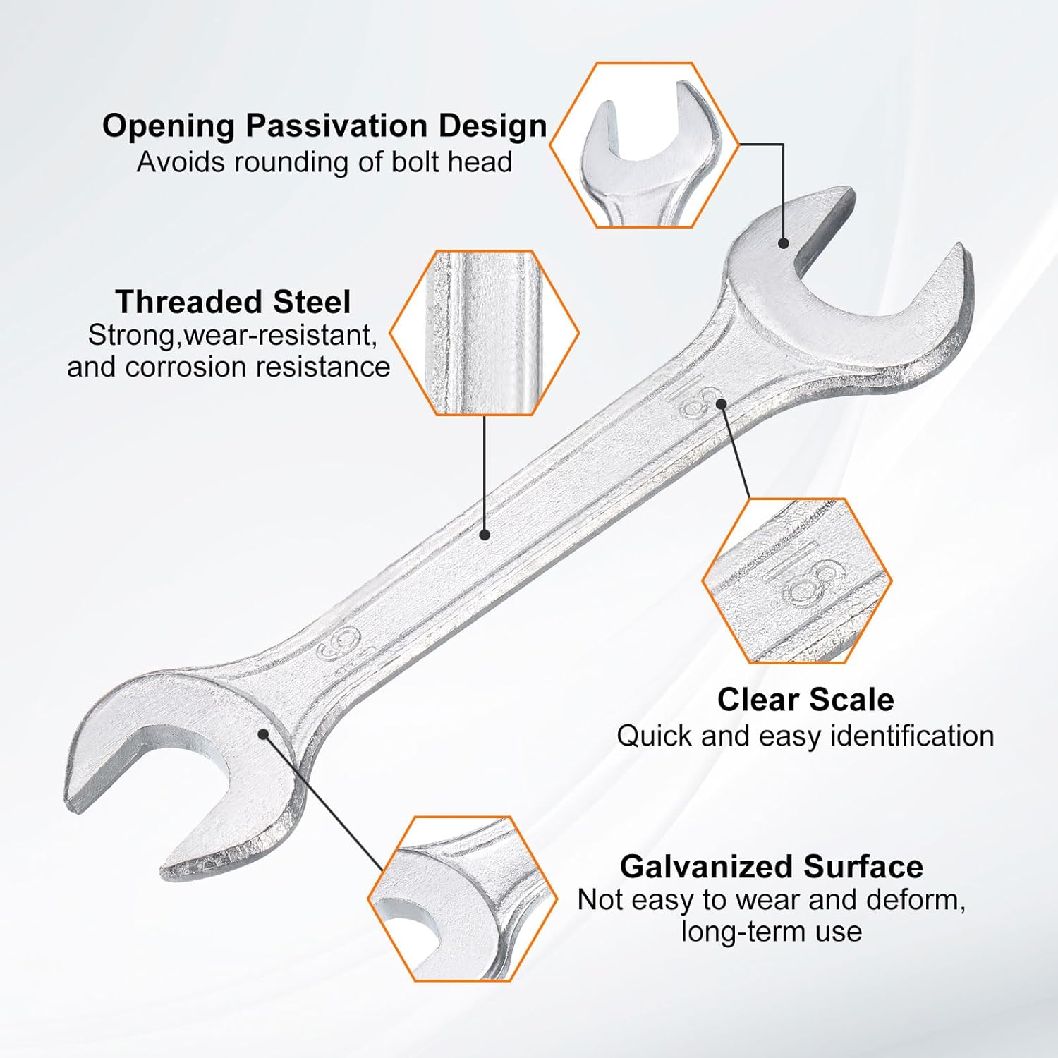 HARFINGTON 5pcs Double Open End Wrench 16mm x 18mm Metric 15 Degree Offset Angle Small Flat Head Wrench Galvanizing Open Ended Spanner for Automotive Repair Furniture Assembly