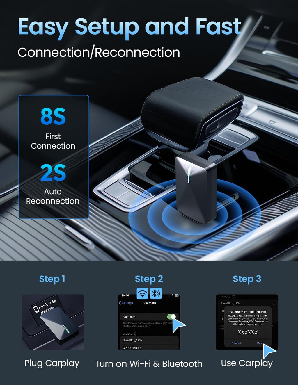 Kello Wireless CarPlay Adapter for iPhone, Convert Wired to Wireless Carplay Adapter, [5.2Ghz Bluetooth] Apple Car Play, Auto for iPhone iOS 10+/ Android 11+, Support OTA