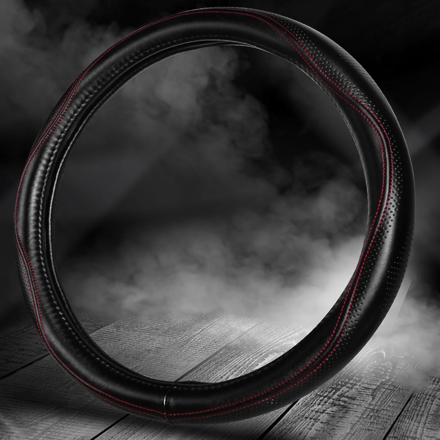 HAOKAY Top Grade Black Genuine Leather Steering Wheel Cover Men Women, Luxury Steering Wheel Cover for Cars, SUVS and Trucks, Universal 14.5-15 inch