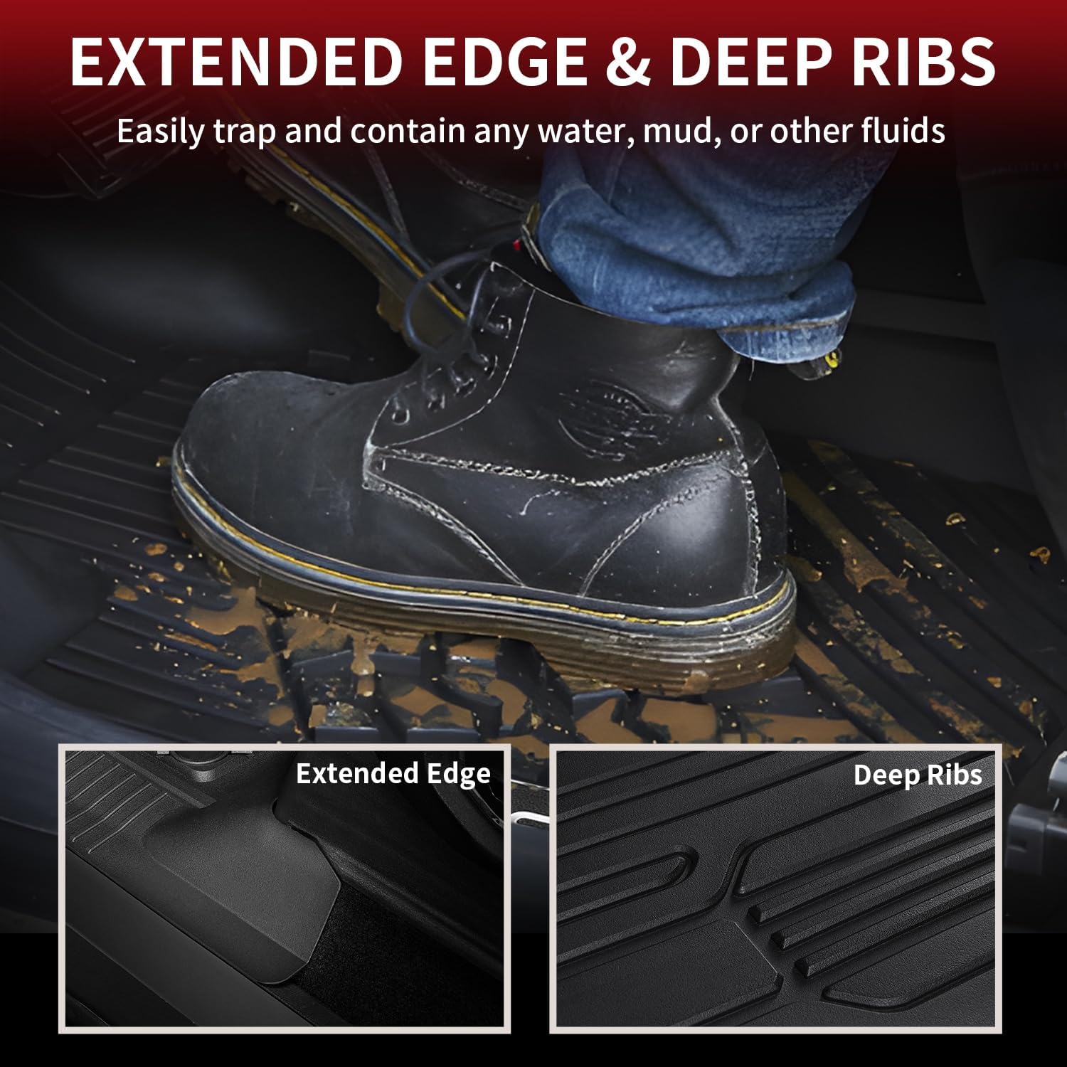 LASFIT Floor Mats for Ford F-150 2015-2025 | F150 Lightning 2022-2025 SuperCrew (Rear w/Fold Flat Storage) Carpet Floor All Weather Car Liners TPE Truck Mats - 1st and 2nd Row, 3pcs Black