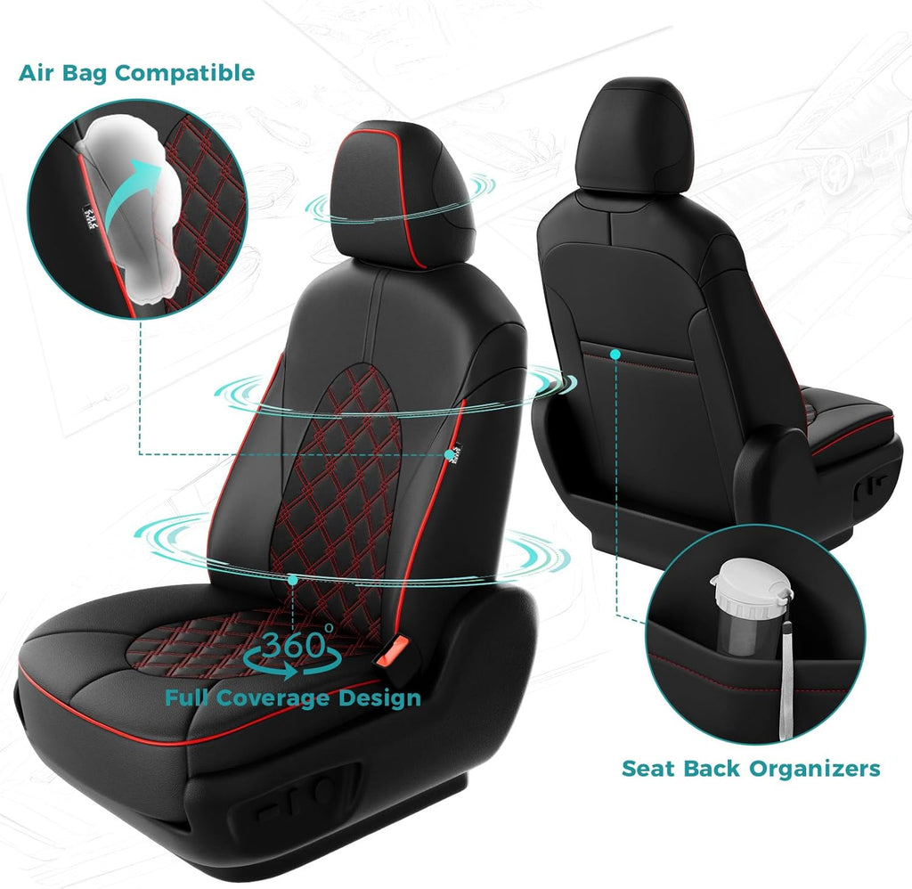 for Toyota Camry Seat Covers LE SE SE Nightshade 2018 2019 2020 2021 2022 2023 2024 - Custom Car Seat Covers Full Set, Waterproof Breathable Leather Seat Covers for Cars, Black Red Not Hybrid
