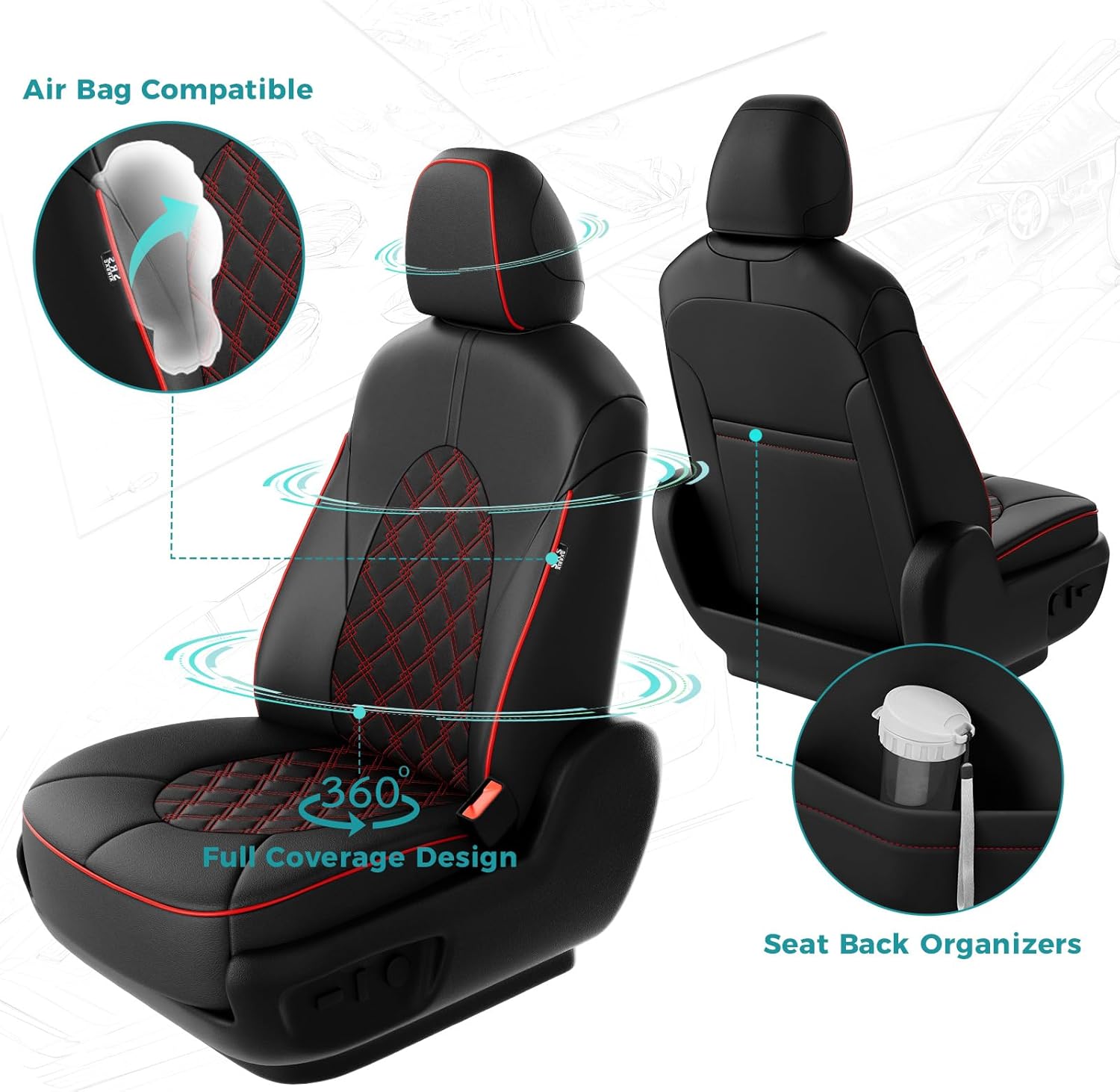 for Toyota Camry Seat Covers LE SE SE Nightshade 2018 2019 2020 2021 2022 2023 2024 - Custom Car Seat Covers Full Set, Waterproof Breathable Leather Seat Covers for Cars, Black Red Not Hybrid