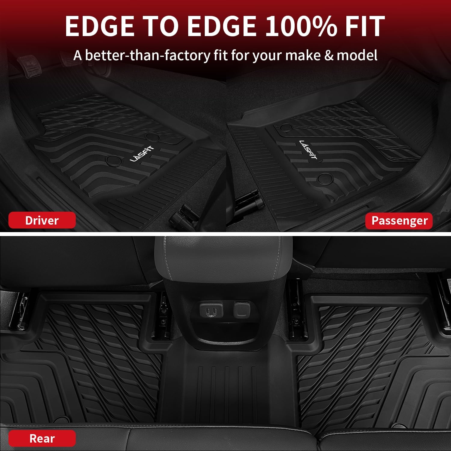 LASFIT Floor Mats for Chevrolet Chevy Colorado/GMC Canyon 2015-2022 (Only Crew Cab), All Weather TPE Custom Fit Automotive Floor Mats for Cars, 1st and 2nd Row Car Floor Mats Full Set, 3 PCS, Black
