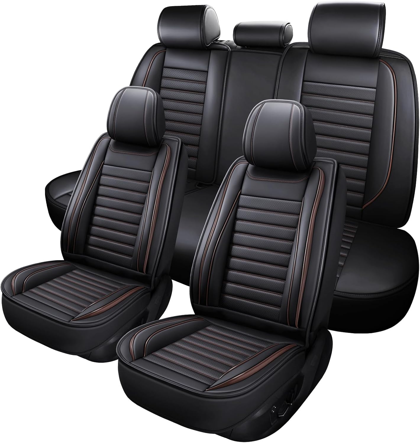 Car Seat Covers Full Set, 5 Seats Front Seat Cover and Back Seat Covers for Cars, Automotive Seat Covers, Leather Waterproof Car Seat Protectors Universal for Cars Brown