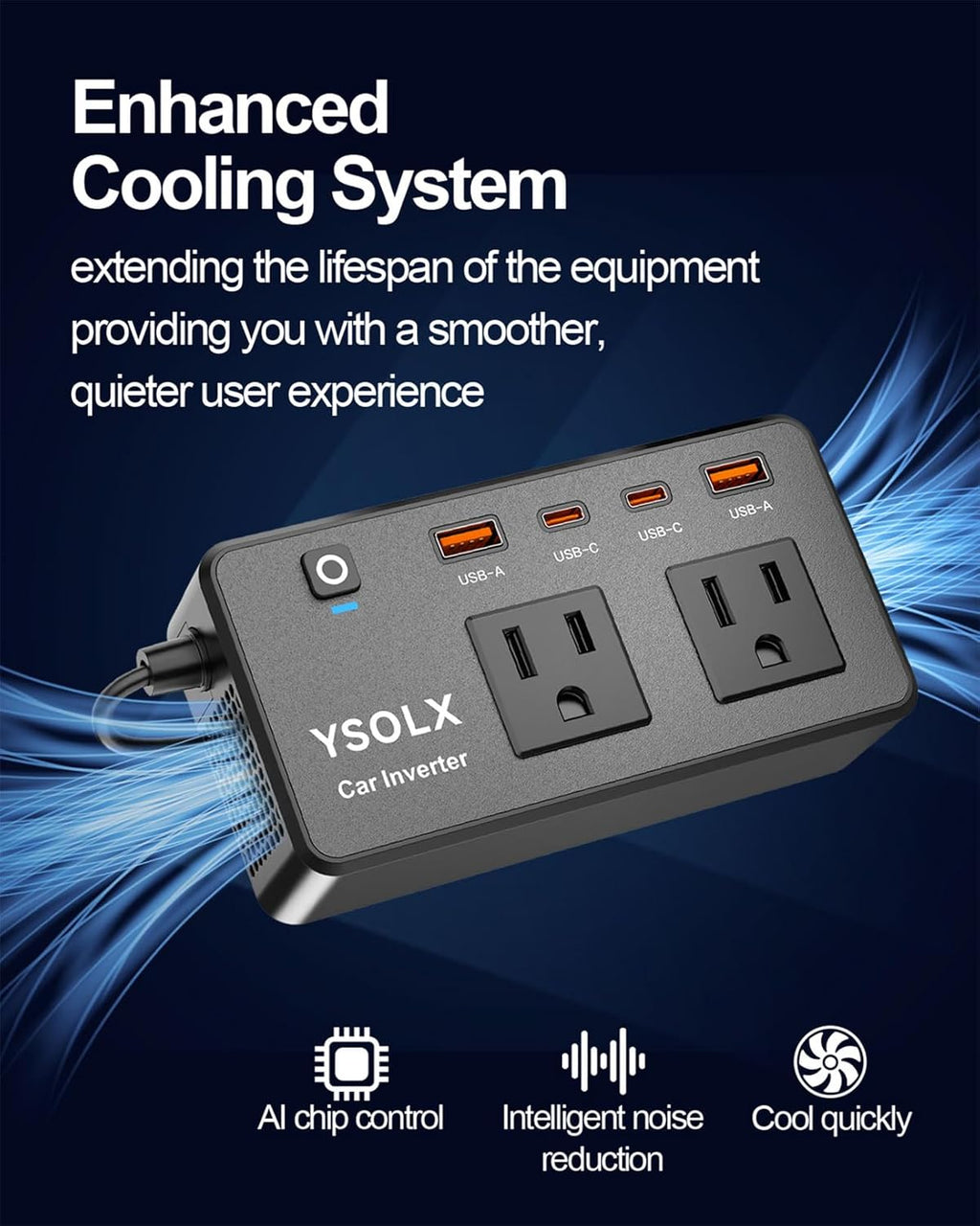 300W Car Power Inverter - YSOLX Dual DC 12V to 110V AC Car Outlet Adapter to Wall Plug, 24W Fast Charging USB-C&USB-A, Portable Charger Converter with for Laptops, Phones