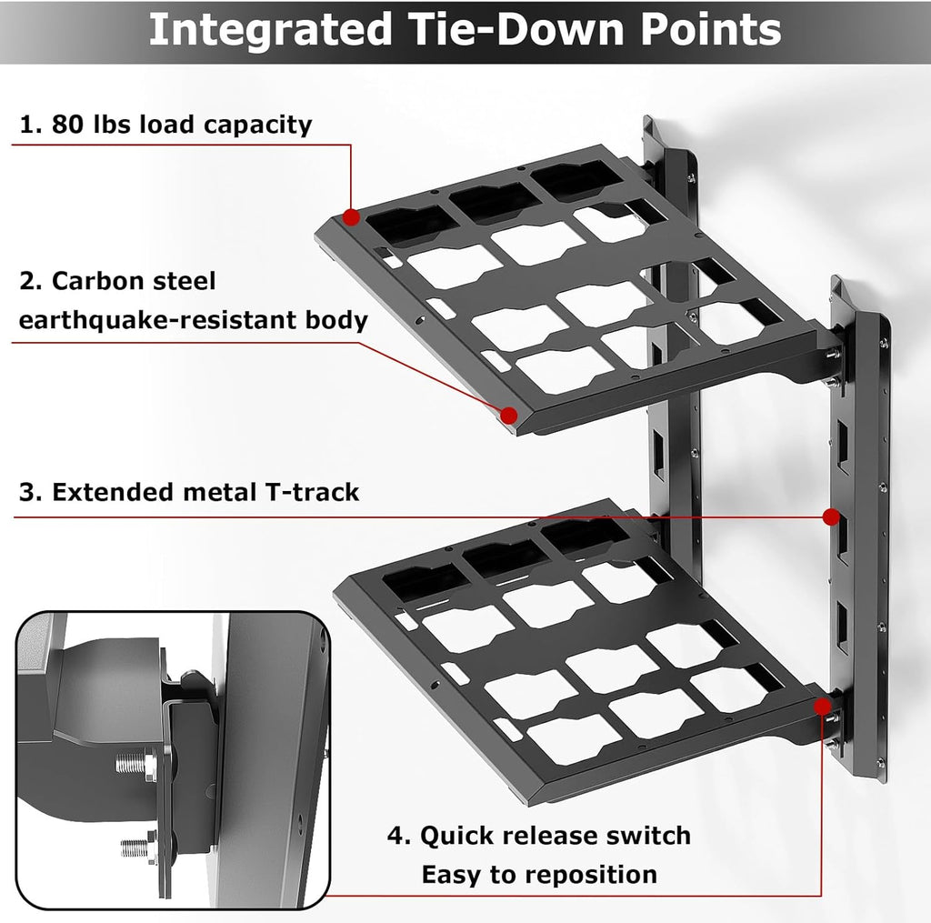 Upgraded Carbon Steel 2-Shelf Racking Kit, 48-22-8480 Compatible with Mil. Waukee Packout Shelf Wall Mount, 80 lbs Load Capacity, Extended 23-inch E-Track, 2-Shelf Compatible Mil. Waukee Packout