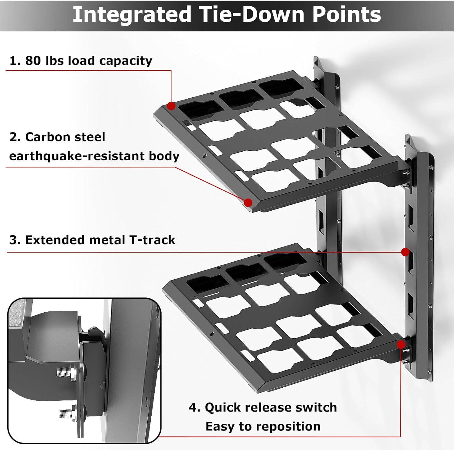 Upgraded Carbon Steel 2-Shelf Racking Kit, 48-22-8480 Compatible with Mil. Waukee Packout Shelf Wall Mount, 80 lbs Load Capacity, Extended 23-inch E-Track, 2-Shelf Compatible Mil. Waukee Packout