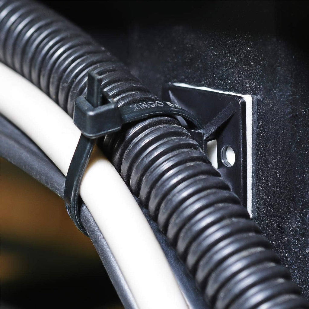 200pcs 3/4" 3M Back-Glue Self Adhesive Black Strong Cable Zip Tie Mounts with 8" Ties, Screws, UV Protection Outdoor Sticky Wire Fasteners Cable Clips Management Anchors Organizer Holders Squares