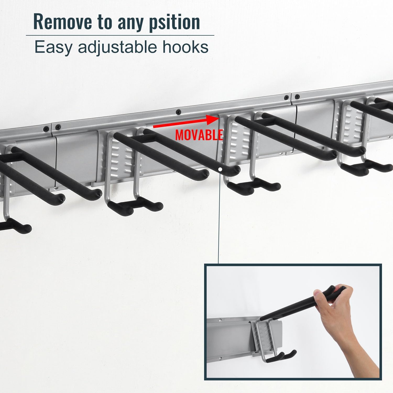Wall Mount Tool Storage Rack, Heavy Duty Garage Organizer, Garden Hooks and Hangers, Hold Up to 350lbs Grey AK806