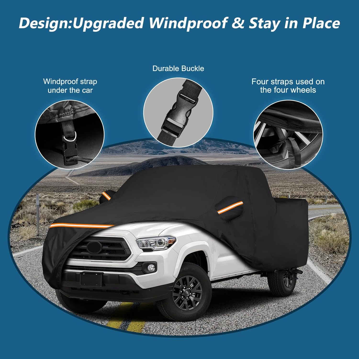 Waterproof Car Covers for Toyota Tacoma Double Cab-6ft Bed 2016-2025, Waterproof 420D Oxford Cloth Cover Outdoor Full Car Covers with Zipper Windproof Heavy Duty All Weather