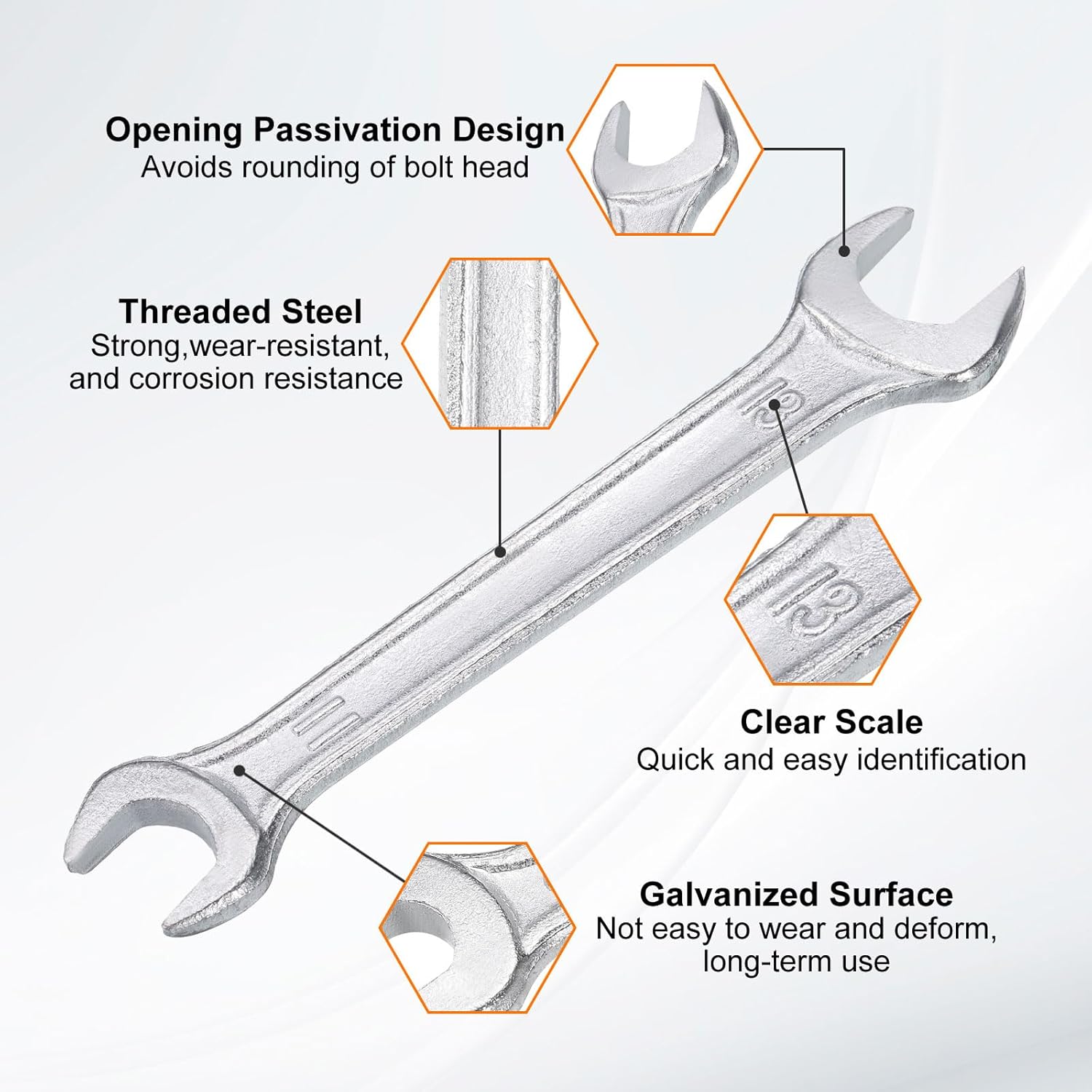 HARFINGTON Double Open End Wrench 11mm x 13mm Metric 15 Degree Offset Angle Small Flat Head Wrench Galvanizing Open Ended Spanner for Automotive Repair Furniture Assembly