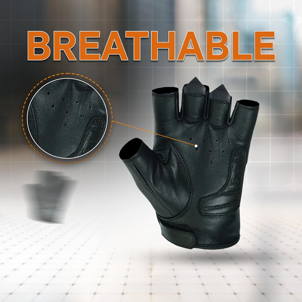 Daniel Smart Men's Motorcycle Leather Gloves with Reflective Skull Short Glove & Touch Screen Fingertips