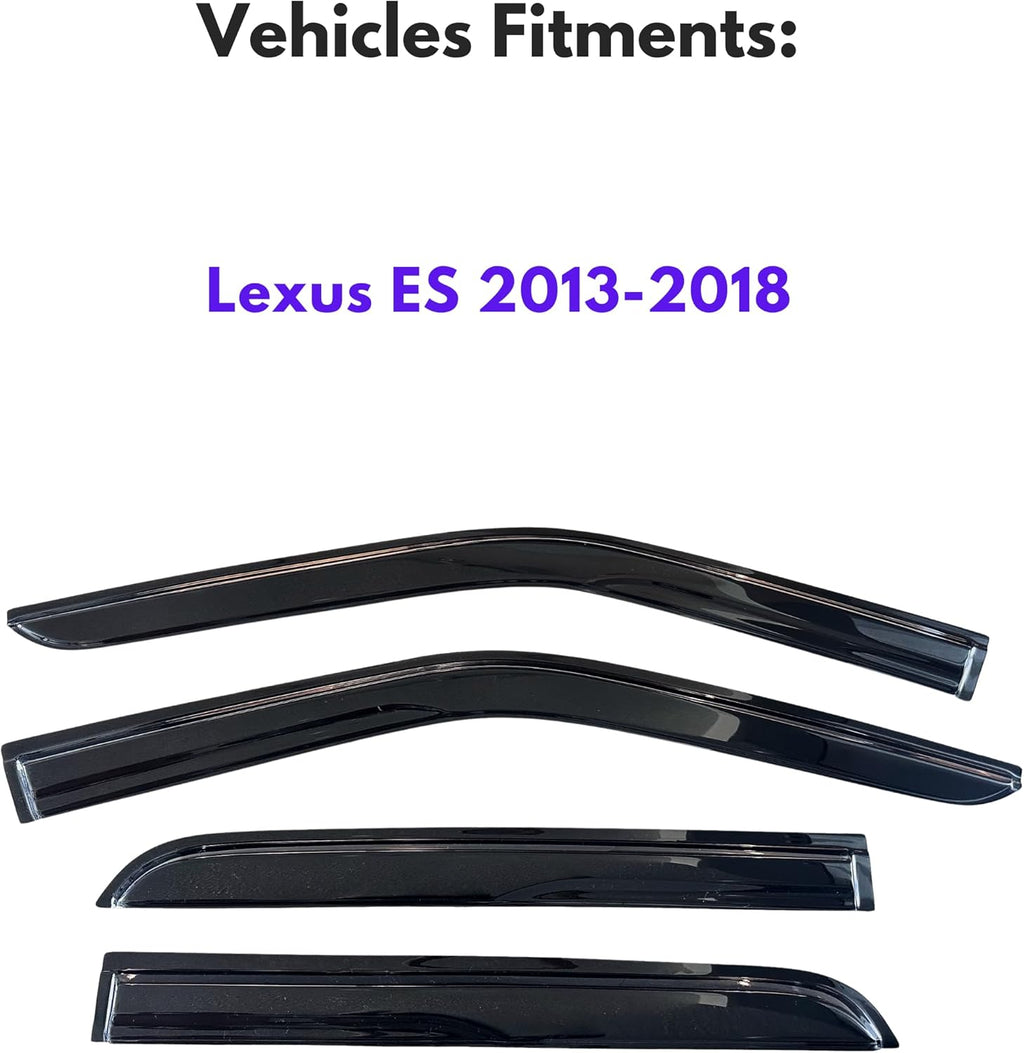 KPY Window Visor Compatible with Lexus ES 2013-2018, 4PC Rain Guard Side Window Vent Deflectors Tape-On Mugen Style, 2013 2014 2015 2016 2017 2018