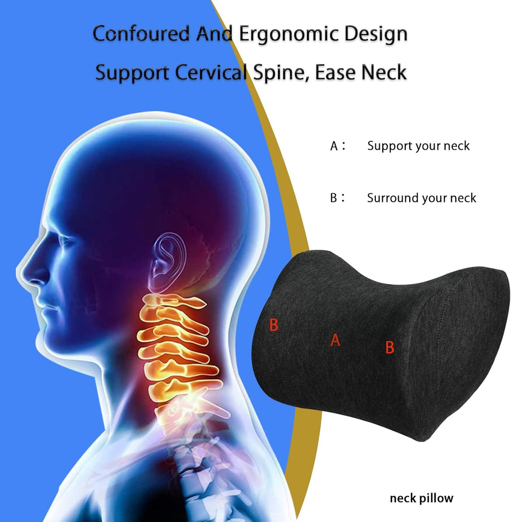 Car Neck Pillow for Driving Gaming Chair Neck Pillow with Adjustable Strap and Removable Cover, Memory Foam Headrest Pillow for Chairs, Ergonomic Design, 2 Pack