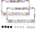 Flowers Daisy License Plate Frames - 2 Pcs Set 2 Holes Metal Aluminum Auto Car Accessories Decoration License Plate Frame 12.2 x 6.3 inch for Women Men Gift