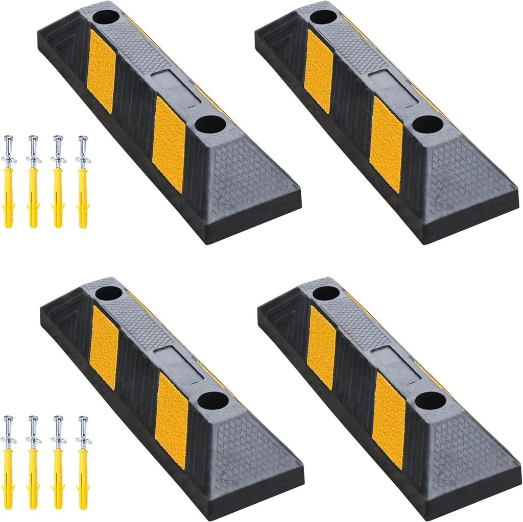OrangeStar 21" Rubber Parking Curbs, Heavy Duty Garage Floor Wheel Stopper w/Yellow Reflective Stripe for Car, Truck, Trailer, 4 Pack