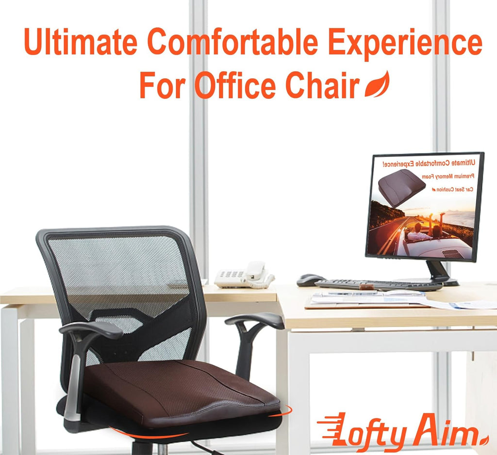 Car Seat Cushion, Comfort Memory Foam Car Cushions for Driving - Sciatica & Lower Back Pain Relief, Driver Seat Pillow for Auto, Office Chair, Wheelchair - Classic Brown