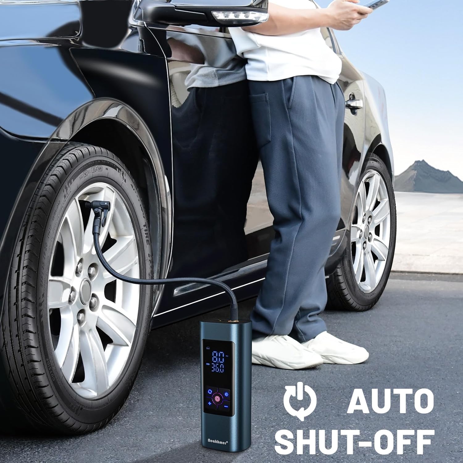 Tire Inflator Portable Air Compressor: Cordless Air Pump for Car Tires 150PSI - Tire Pump with Pressure Gauge for Car Bike Motorcycle Balls (Black blue)