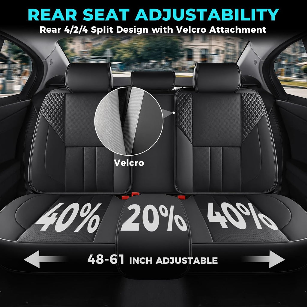 Car Seat Covers Full Set - Universal Seat Covers for Cars SUV Truck – Faux Leather Automotive Seat Covers, Breathable & Waterproof Front and Rear Seat Protectors, Fit for Most Cars-Black
