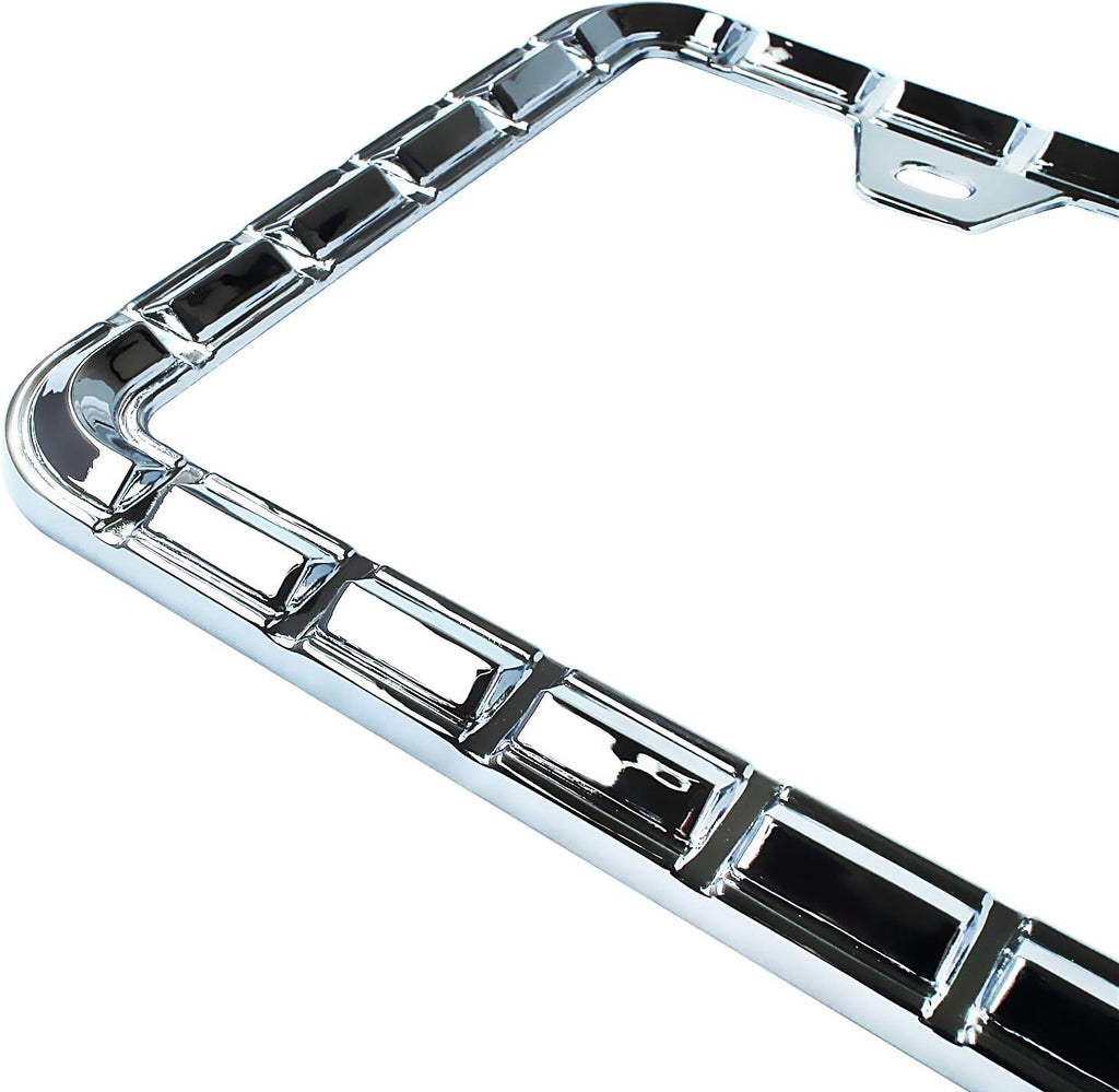 Creathome 3D Chrome License Plate Frames, Pure Zinc Alloy Metal with Chain Patterned