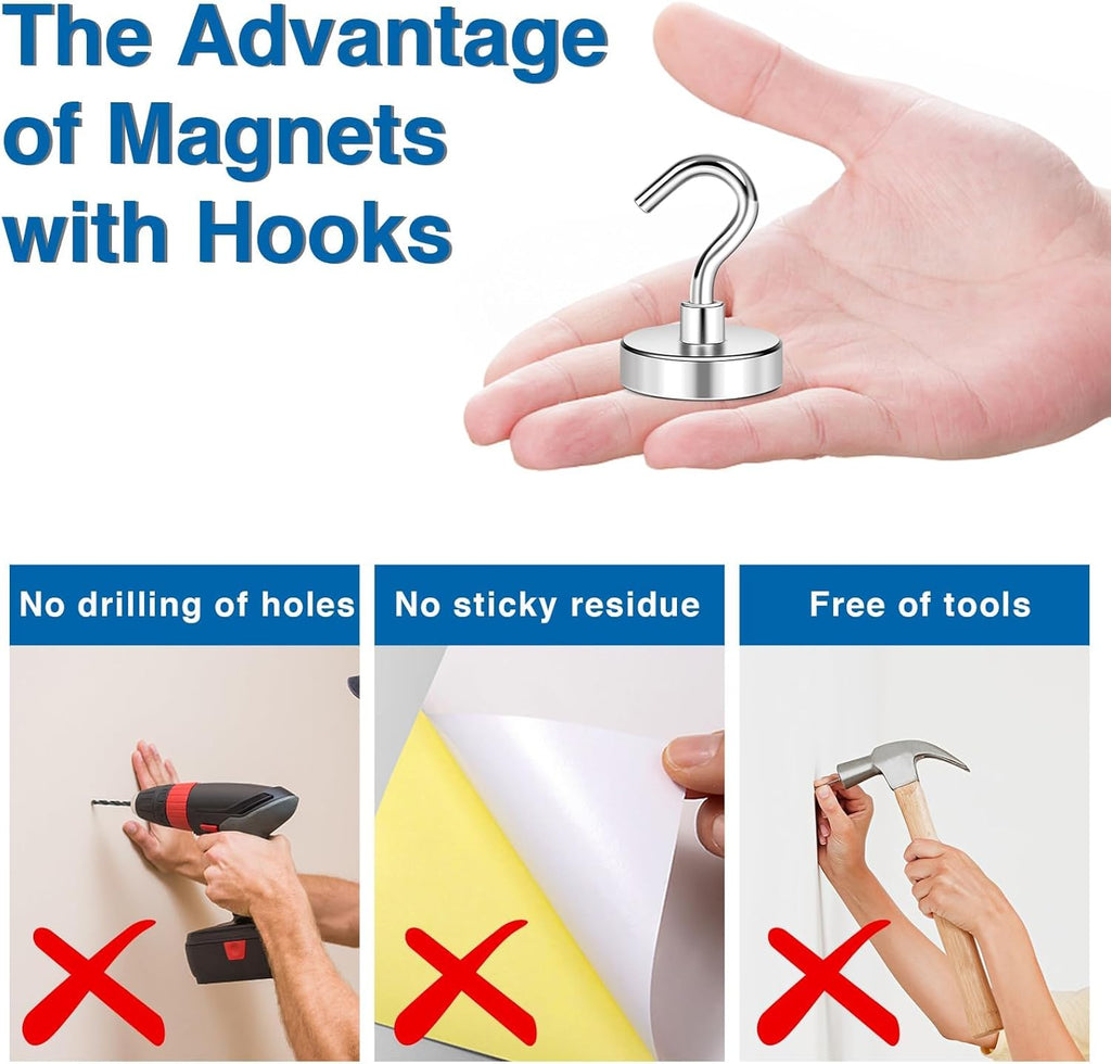 LOVIMAG Magnetic Hooks for Cruise Cabins, 110lbs Magnetic Hooks for Classroom, Strong Magnets with Hooks for Hanging, Neodymium Magnet Hooks for Fridge, Ceiling, Locker, Camper, Travel-25 Pcs