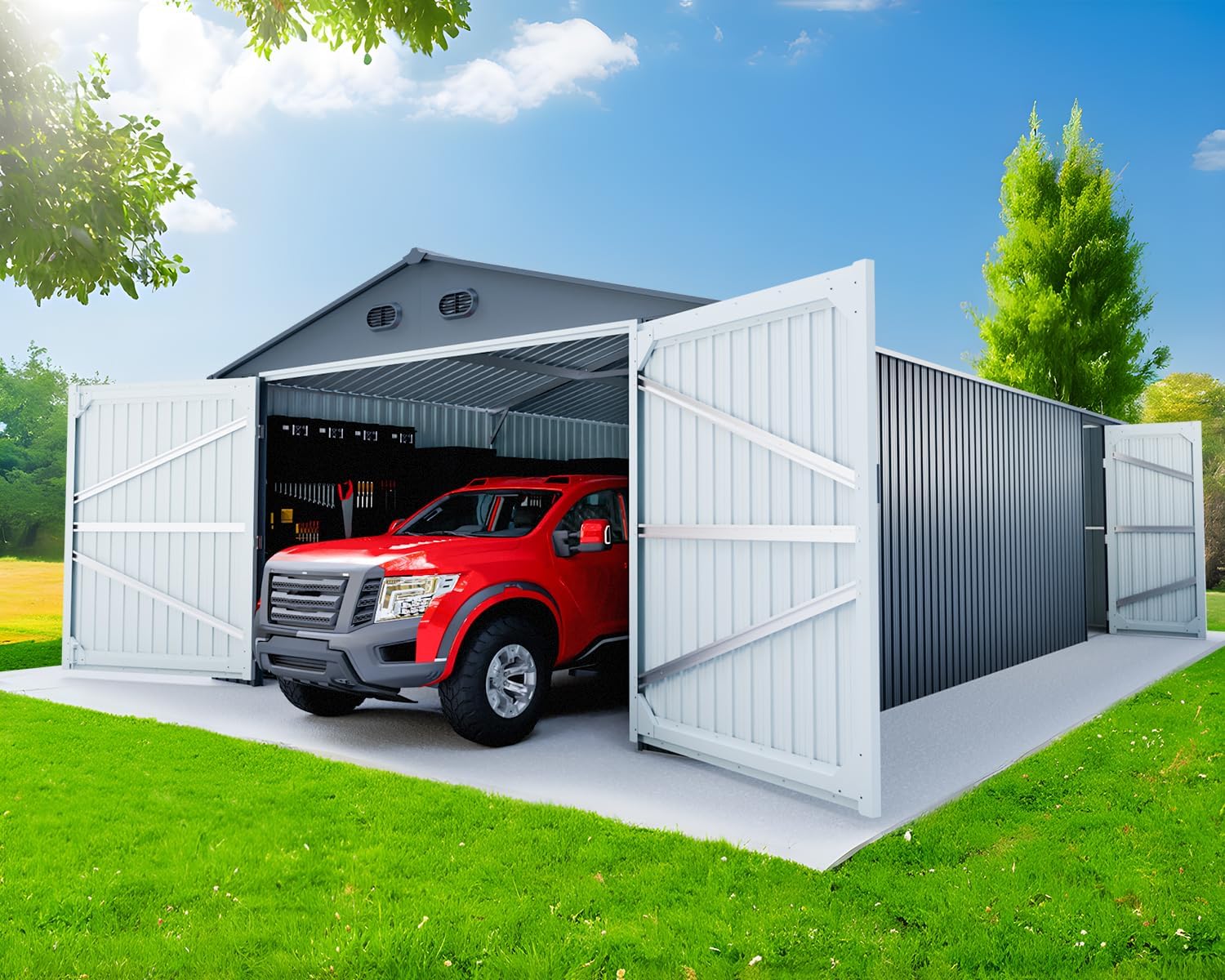 10x20 Metal Shed, Metal Garage Building with 2 Lockable Doors, Prefab Garage Shed with 4 Air Vents, Large Sheds & Outdoor Storage Clearance, Car Sheds for Truck, Tool, Lawnmower, Dark Gray