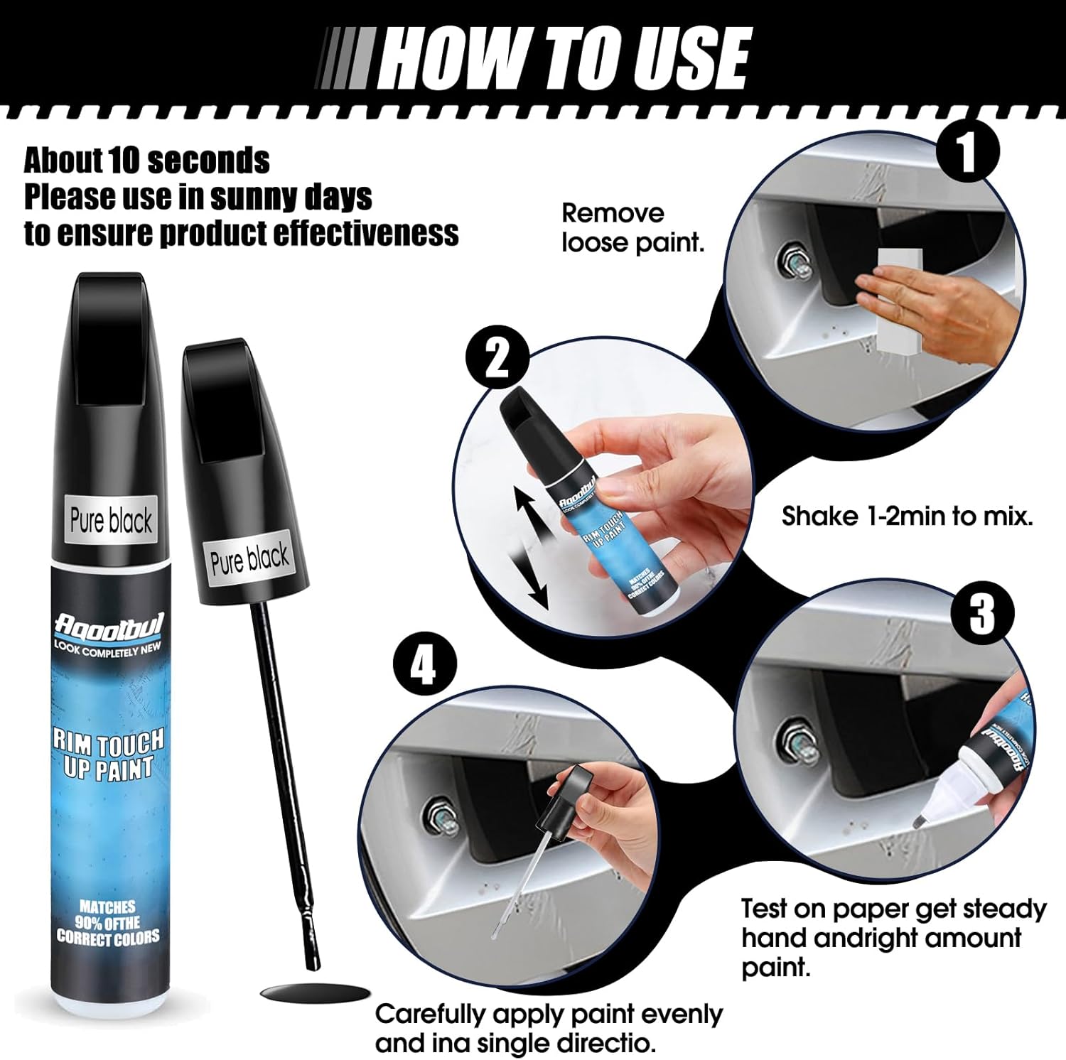 Matte Black Rim Touch Up Paint - Car Wheel Repair Kit Curb Rash, Gloss or Matte Black Rim Touch Up Paint, Quick And Easy Wheel Scratch Repair Kit, Wheel Repair Kit Curb Rash (Matte Black)