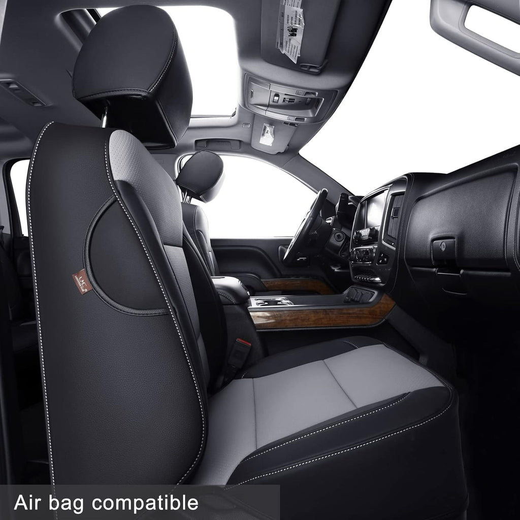 LUCKYMAN CLUB Custom Fit Seat Covers for 2014-2018 Chevy Silverado Sierra 1500 Crew Cab, 2015-2019 Silverado Sierra 2500 3500 Crew Cab (Black&Gray)