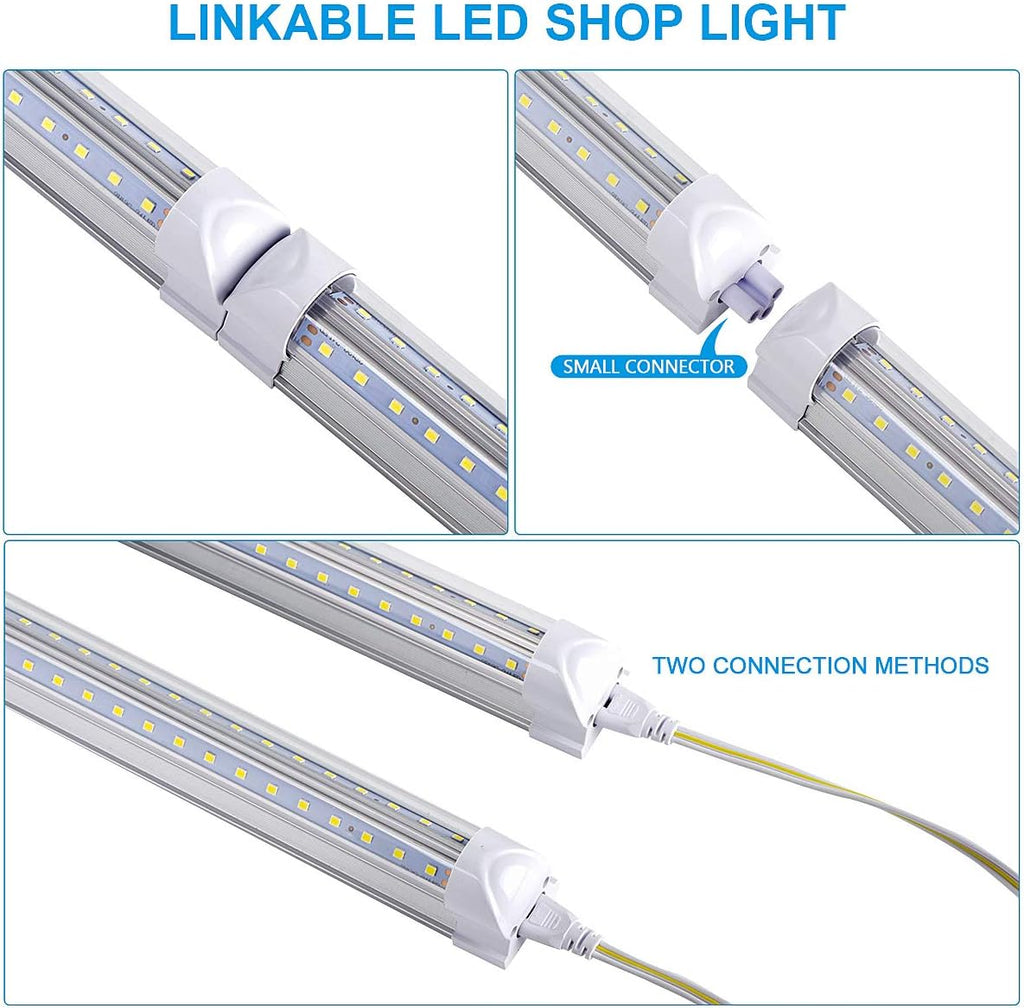 25 Pack,Led Shop Lights, 8FT Led Shop Light,100W 6000K 15000LM Clear White,Led Shop Light 8FT 110V Linkable Integrated V-Shape for Shop Garage,Warehouse