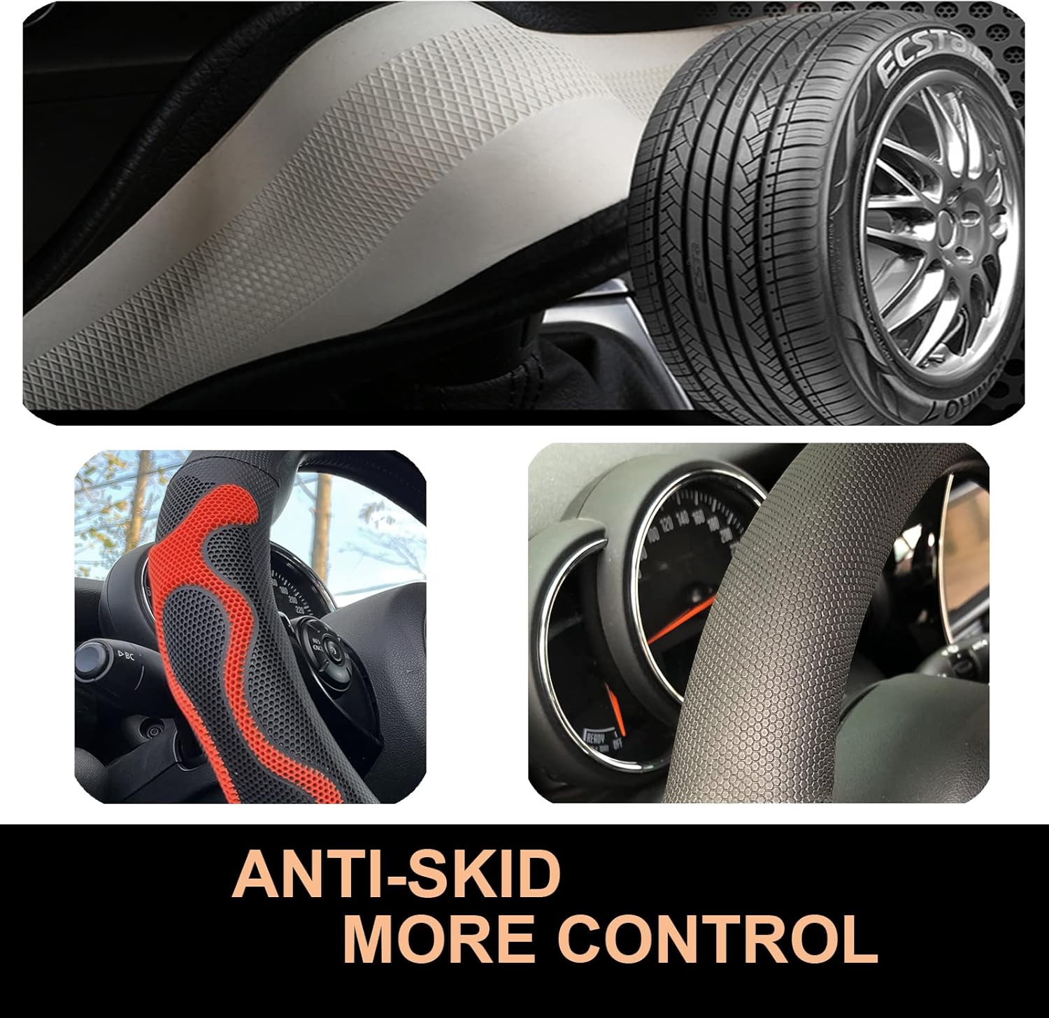 PINCTROT XL Size 17.5-18 Inch Comfy Grip Steering Wheel Cover for Semi Truck, Fits RV, Big Rig Trucker, 18 Wheeler and Classic Cars, Anti-Slip Design 17.5-18 Inch(Silicone Orange)