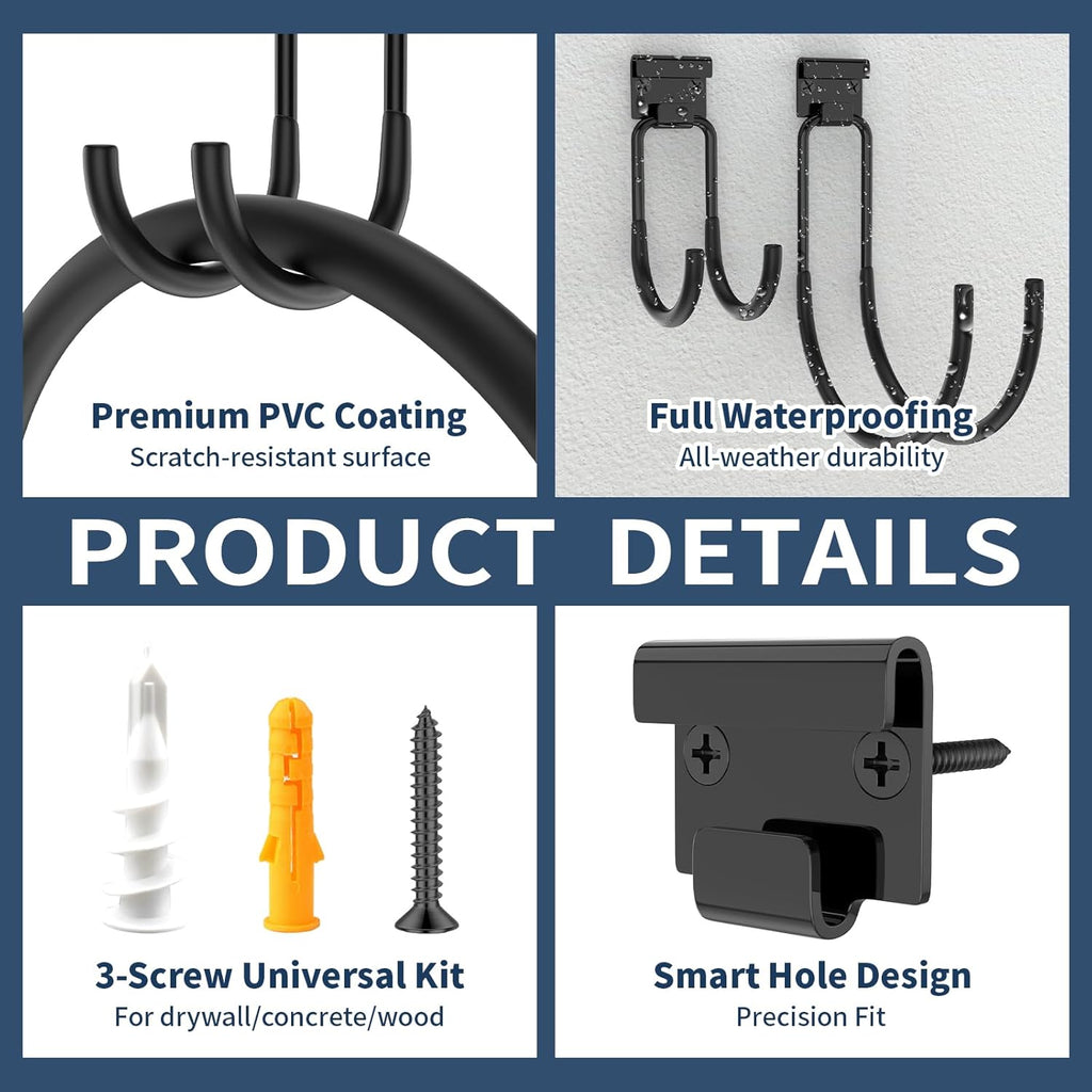 Garage Hooks Heavy Duty, 6pcs 68-110 LB Garage Organization and Storage Wall Hooks for Hanging Ladder/Bike/Power and Yard Tools/Hose, Utility Hook Tool Hangers for Garden/Shed/Apartment