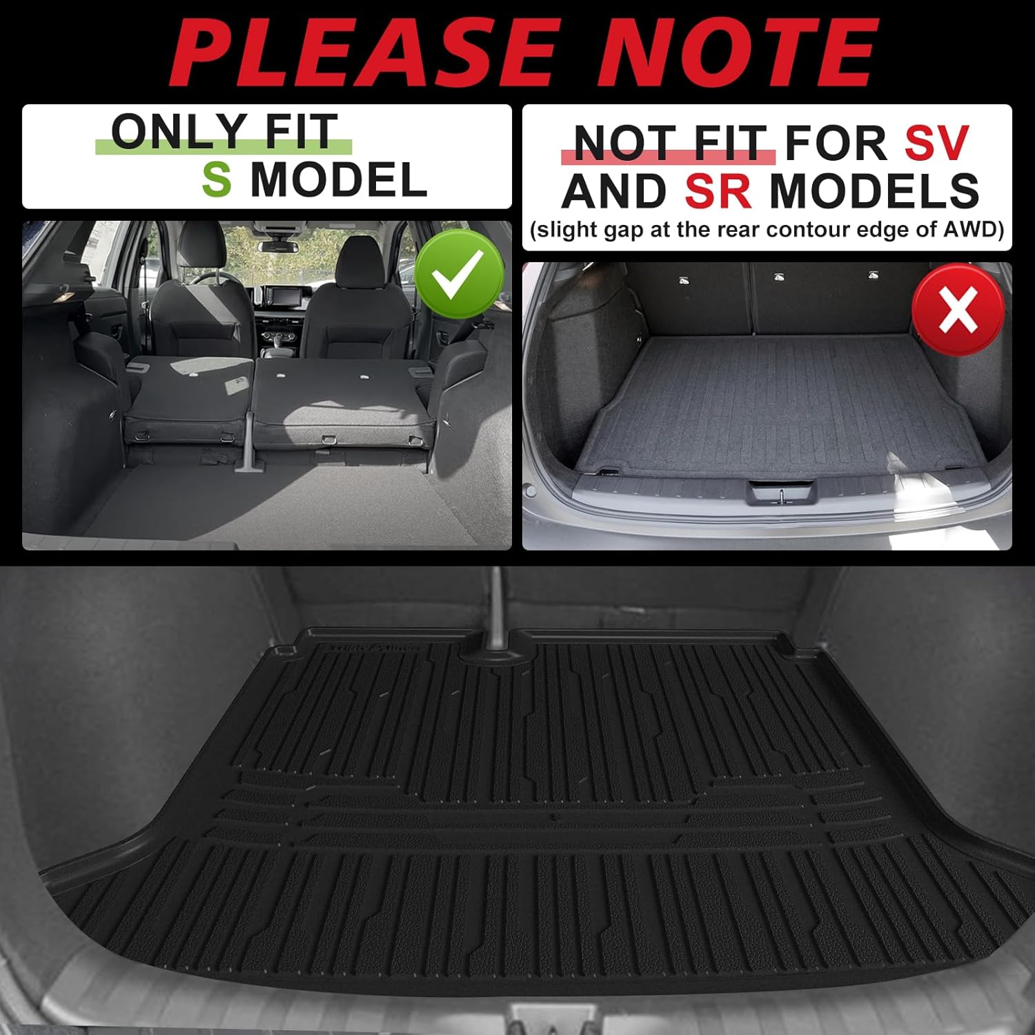 TripleAliners Trunk Mat All Weather Liners Compatible with 2025 Nissan Kicks Interior Accessories Custom Fit Anti-Slip TPE Full Coverage Protection Rear Trunk Floor Mat (S Trim Level ONLY)