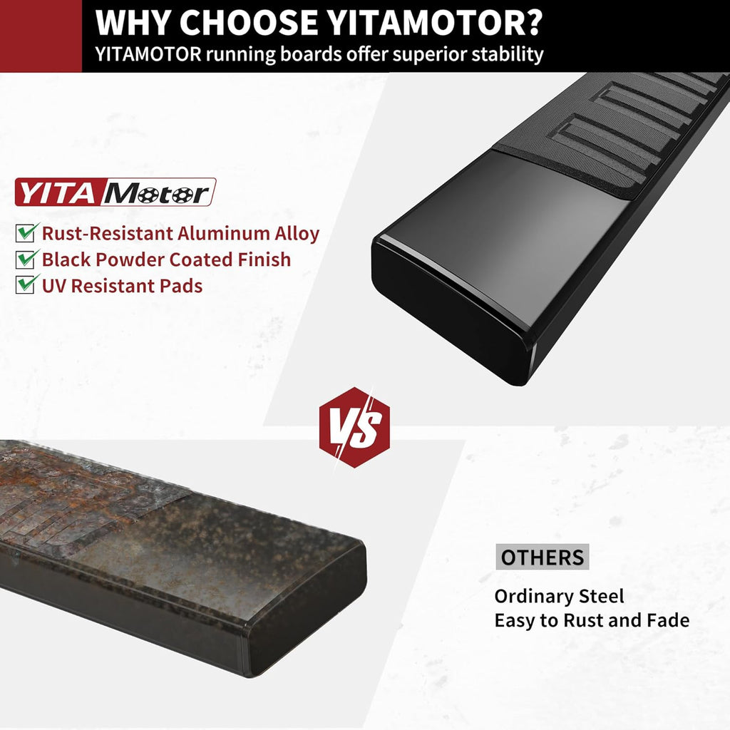 YITAMOTOR Running Boards 6 inches OE Style Aluminum Side Steps, Nerf Bars, Compatible with 2007-2018 Chevy Silverado/GMC Sierra 1500 & 2007-2019 2500HD/3500HD Crew Cab (Gas Engine ONLY), Black