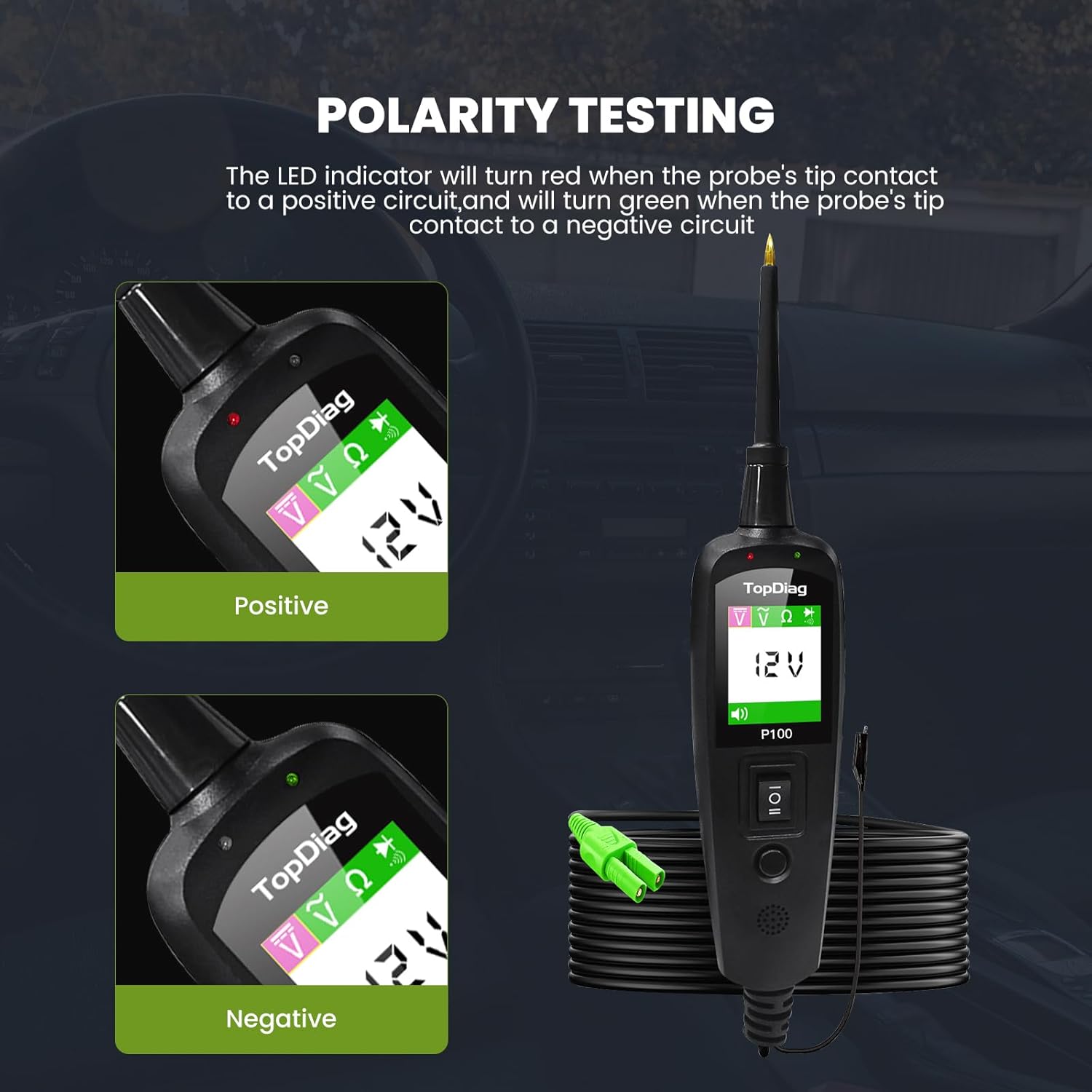 Power Circuit Probe Kit, P100 Car Circuit Tester, 12V 24V Automotive Electrical Tool, 6-30V Vehicle Short Circuit Finder with 40ft Cable, Trailer Truck Voltage Current Detector
