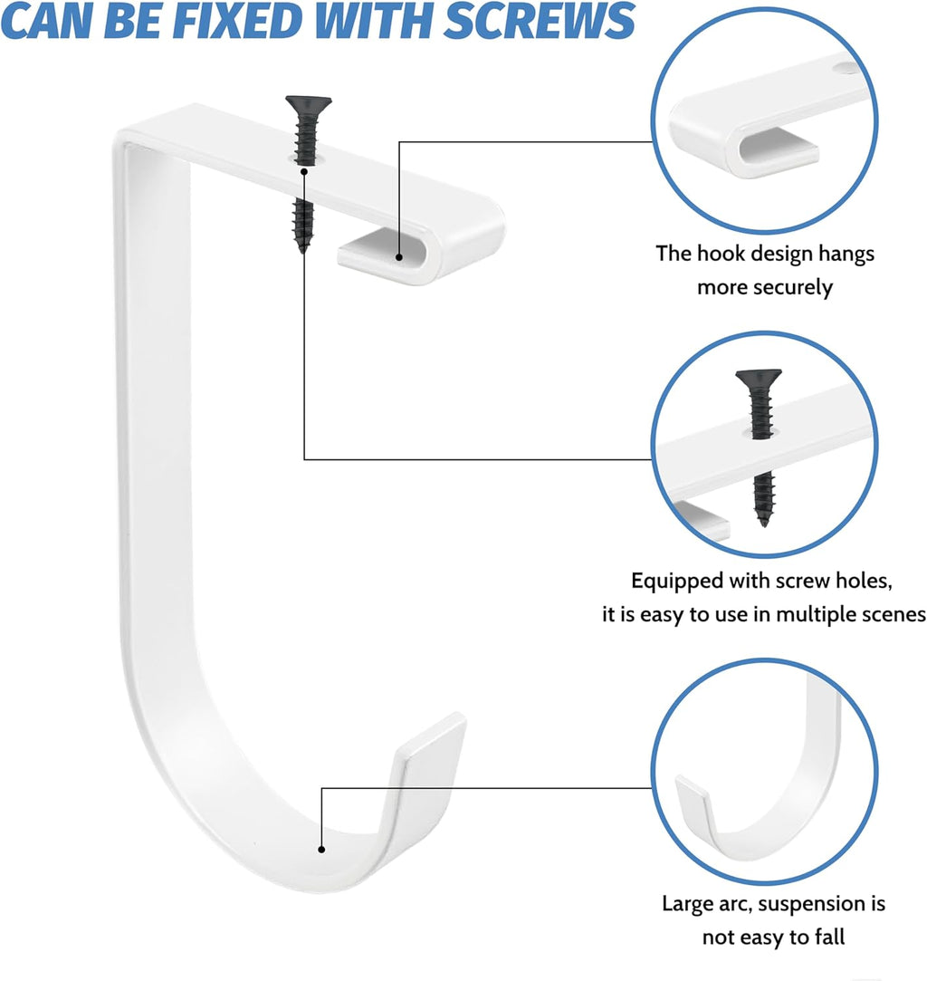 6-Pack Heavy Duty Flat Hook Accessory for Garage Ceiling and Wall Storage, Alloy Steel, White - Suitable for FLEXINOUMTS Racks