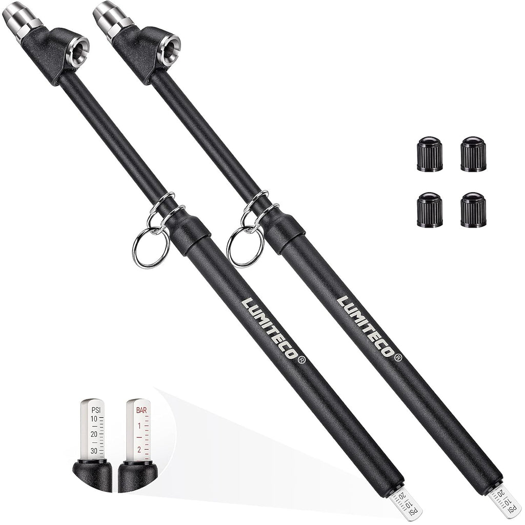 2-Pack Dual Head Tire Pressure Gauge, Heavy Duty Truck Tire Air Gauge Range 10-150PSI 1-10Bar, Straight-On Pencil Air Pressure Gauge Extended Tube for Semi Truck, Car Tire Pressure Checker