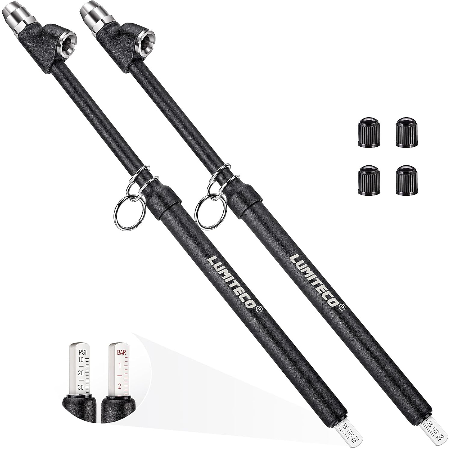 2-Pack Dual Head Tire Pressure Gauge, Heavy Duty Truck Tire Air Gauge Range 10-150PSI 1-10Bar, Straight-On Pencil Air Pressure Gauge Extended Tube for Semi Truck, Car Tire Pressure Checker