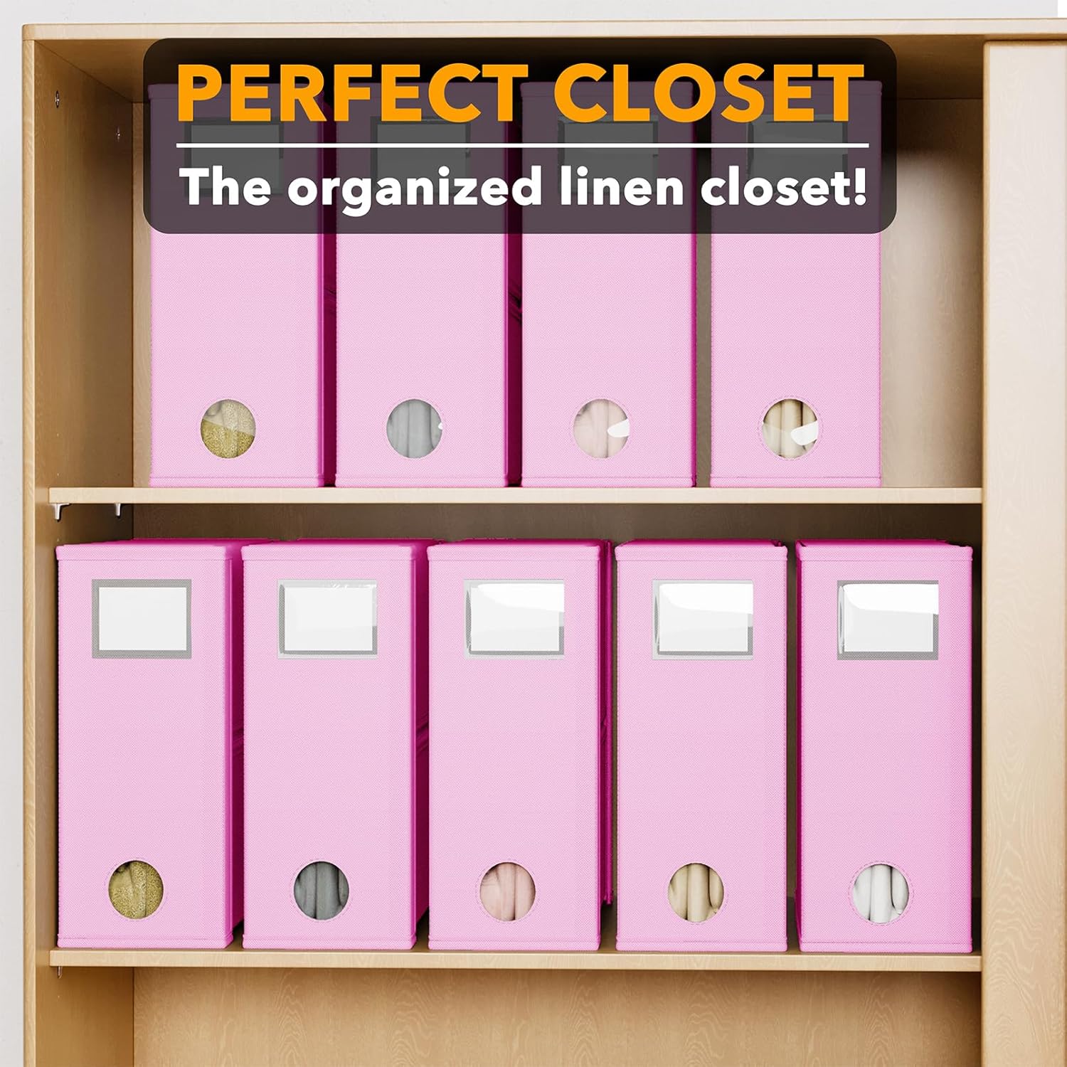 SpaceAid 9 Pack Bed Sheet Organizers and Storage, Foldable Sheet Organizer with Window for Linen Closet, Set Folder Keeper for Queen & King Size Bedding Storage (Pink)