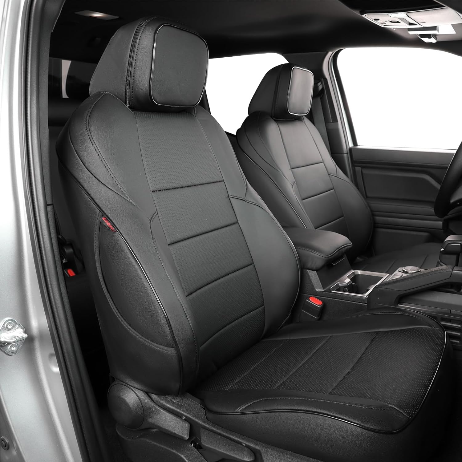 EKR Custom Fit Tacoma Front Car Seat Covers for Select Toyota Tacoma (Petrol & Hybrid) 2024 2025 Double cab SR,SR5,TRD Sport,TRD Off-Road,Limited - Front Row Only,Leather (Black)