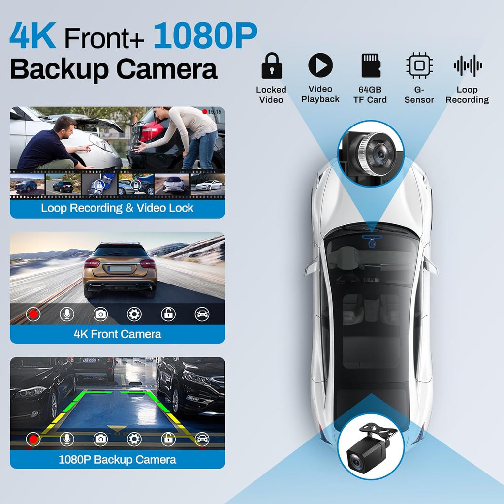 Wireless Carplay Screen for Car with 4K Dash Cam, 9" Portable Carplay & Android Auto, Car Touchscreen with 1080p Backup Camera, GPS Navigation/Voice Control/BT/Mirror Link/FM