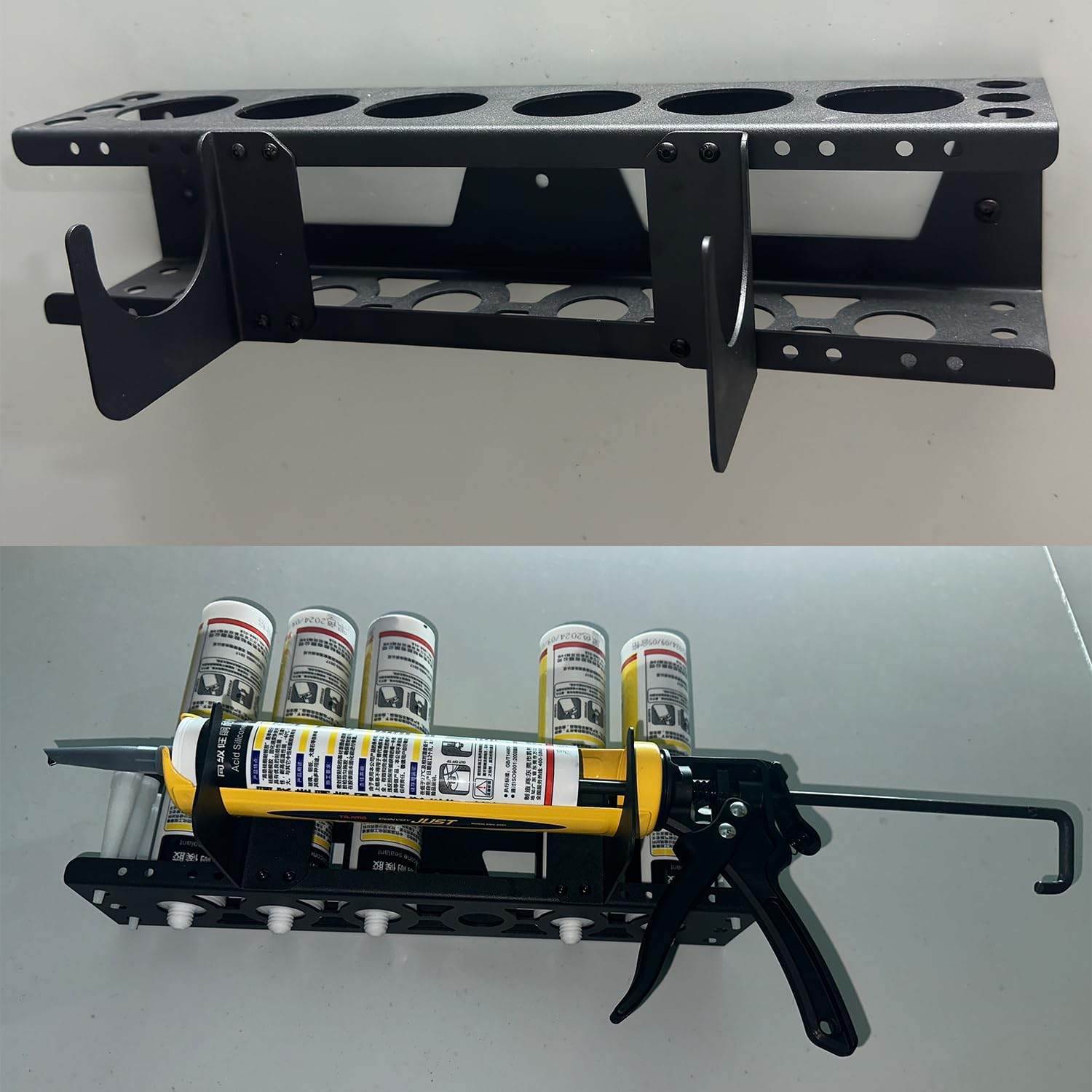 Caulking Tube and Caulking Gun Holder, Caulking Gun Storage Rack, Handy Rack for Caulking Tubes and Gun, Caulking Gun Holder Caulking Gun Storage Organizer for Workshop, Shop, Garage (1)
