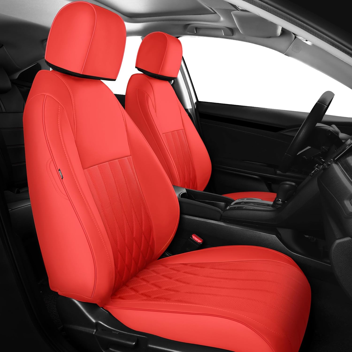 Seat Covers for Honda Civic Sedan 4DR Sedan LX 2022 2023 2024 2025.Faux Leather Car Seats Cover Full Set,(Rear Row Solid Folding Backrest)-RED