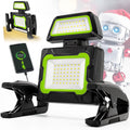 Rechargeable Work Light with Clamp, 3000 Lumen Magnetic Work Light Battery Powered with 5 Light Modes, 350° Rotation, Portable Job Site Lighting for Construction Site, Workshop, Car Repairing