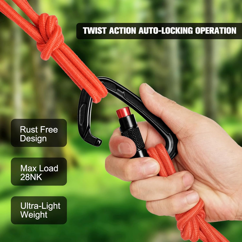 Auto Locking Carabiner Clips - 28KN (6172lbs) Heavy Duty Caribeaners ，2PCS Large Carabiner Clip for Keychains，Hammock，Camping, Gym, Hiking, Outdoor ，Dog Leash