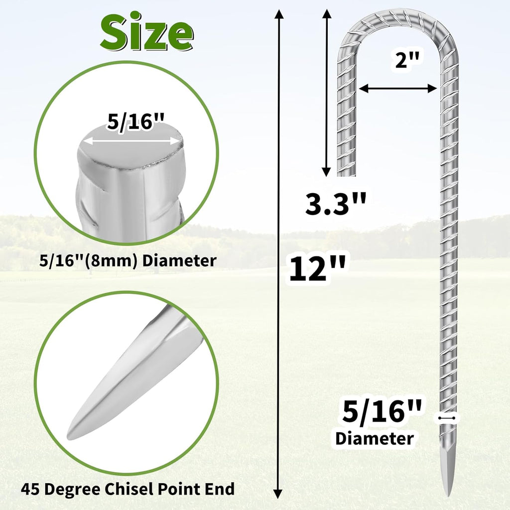 12 Inch Ground Stakes Heavy Duty J Hook 30-Pack Metal Spikes Galvanized Ground Hooks Anchors Rebar Ground Stakes for Fence Tent Gazbo Bounce House and Outdoor Decorations Inflatables
